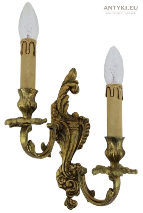 Duży antyczny kinkiet mosiężny barok rokoko Francja - pałacowe lampy ścienne