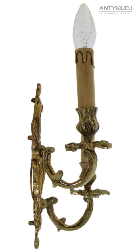 Duży antyczny kinkiet mosiężny barok rokoko Francja - pałacowe lampy ścienne