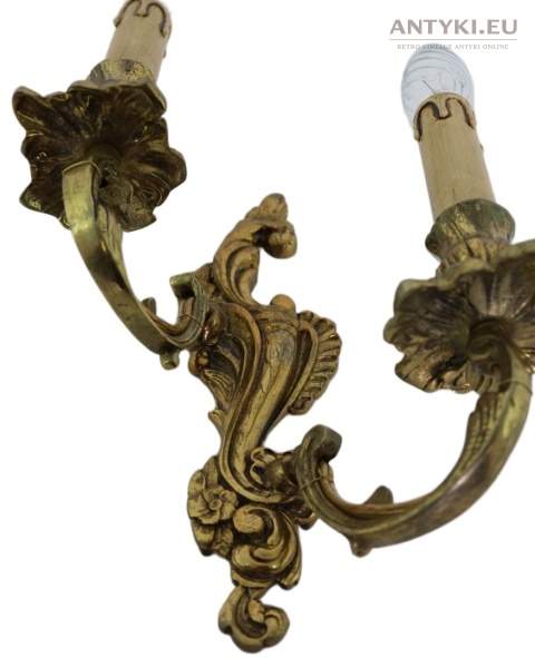Duży antyczny kinkiet mosiężny barok rokoko Francja - pałacowe lampy ścienne