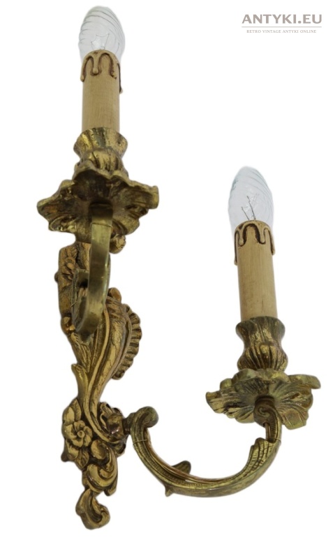 Duży antyczny kinkiet mosiężny barok rokoko Francja - pałacowe lampy ścienne