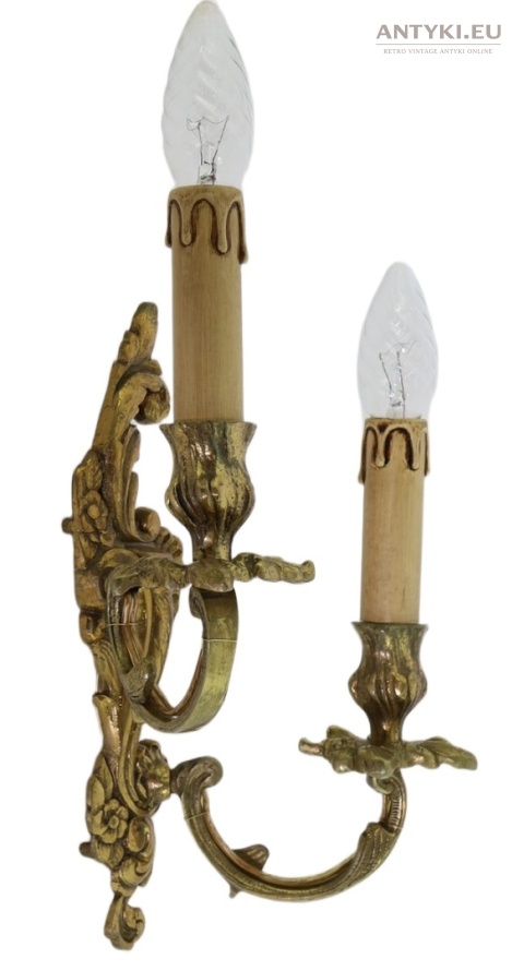 Duży antyczny kinkiet mosiężny barok rokoko Francja - pałacowe lampy ścienne