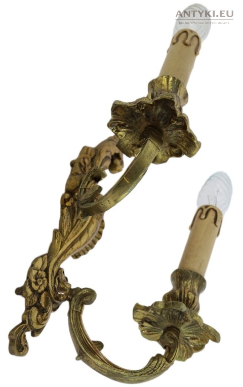 Duży antyczny kinkiet mosiężny barok rokoko Francja - pałacowe lampy ścienne