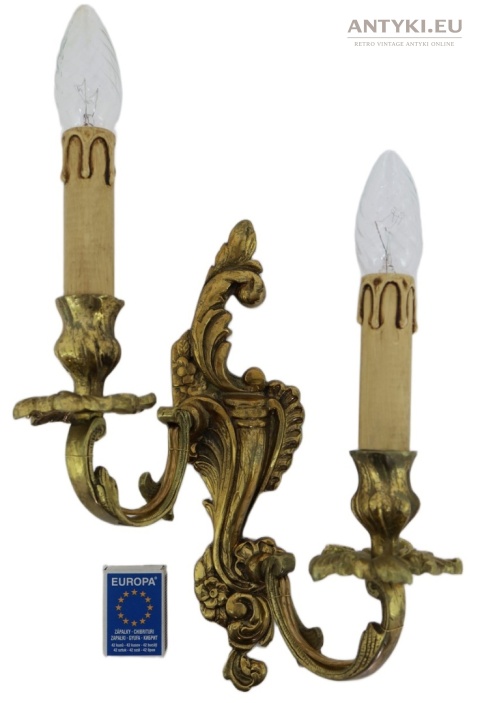 Duży antyczny kinkiet mosiężny barok rokoko Francja - pałacowe lampy ścienne