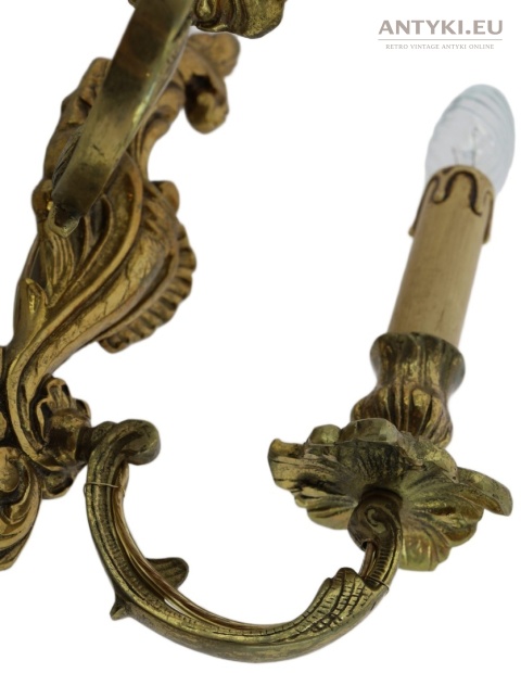 Duży antyczny kinkiet mosiężny barok rokoko Francja - pałacowe lampy ścienne