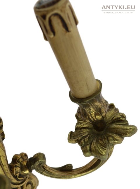 Duży antyczny kinkiet mosiężny barok rokoko Francja - pałacowe lampy ścienne