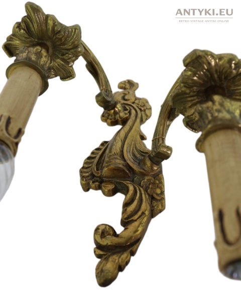 Duży antyczny kinkiet mosiężny barok rokoko Francja - pałacowe lampy ścienne