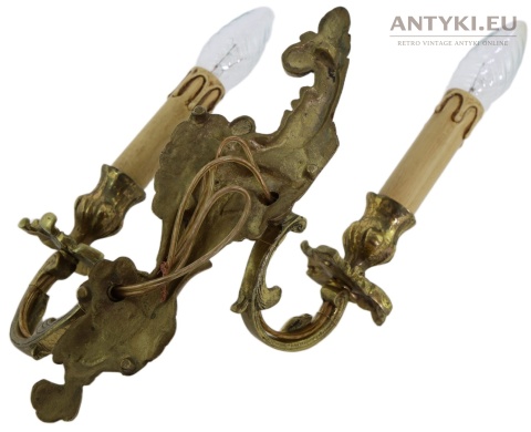 Duży antyczny kinkiet mosiężny barok rokoko Francja - pałacowe lampy ścienne