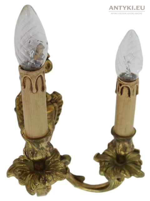 Duży antyczny kinkiet mosiężny barok rokoko Francja - pałacowe lampy ścienne