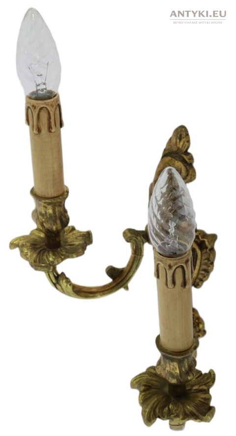 Duży antyczny kinkiet mosiężny barok rokoko Francja - pałacowe lampy ścienne