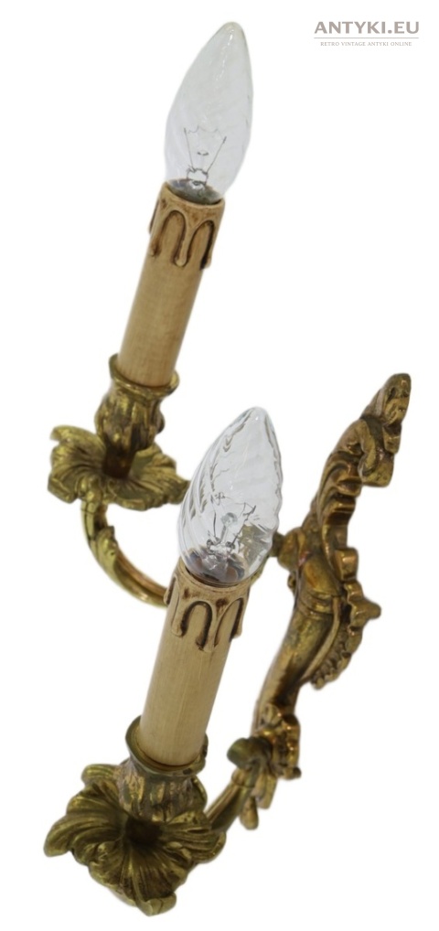 Duży antyczny kinkiet mosiężny barok rokoko Francja - pałacowe lampy ścienne