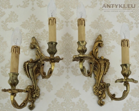 Duży antyczny kinkiet mosiężny barok rokoko Francja - pałacowe lampy ścienne