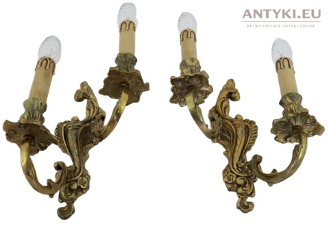 Duży antyczny kinkiet mosiężny barok rokoko Francja - pałacowe lampy ścienne