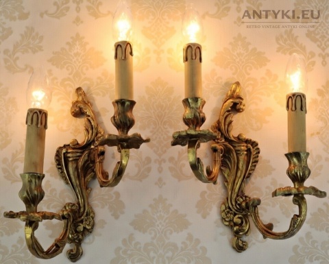 Duży antyczny kinkiet mosiężny barok rokoko Francja - pałacowe lampy ścienne