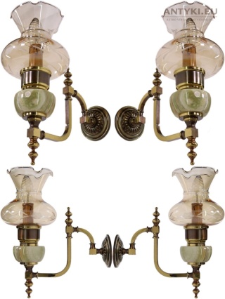 Ekskluzywne kinkiety onyksowe mosiężne Francja – ręcznie szlifowane szkło vintage