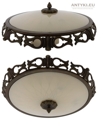 XL! DUŻY! Antyczny plafon Art Deco z mosiądzu – stylowa lampa sufitowa vintage