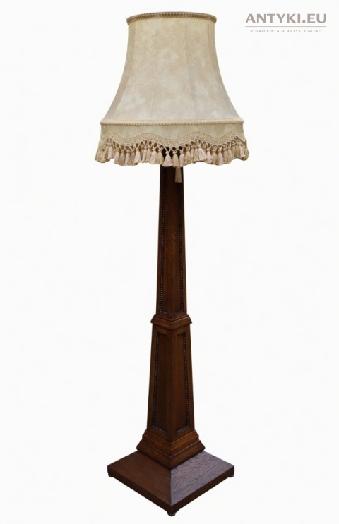 antyczna lampa podłogowa drewniana