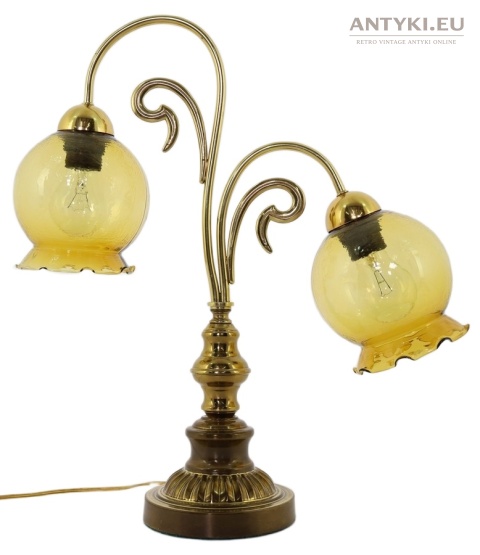 XL! Duża retro lampa stołowa z dwoma bursztynowymi kloszami – elegancki akcent do salonu lub gabinetu