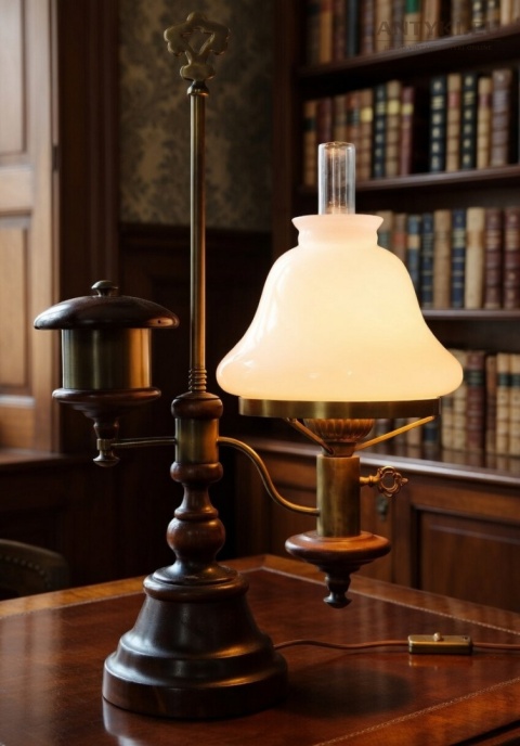 antyczna lampa stołowa z kominem