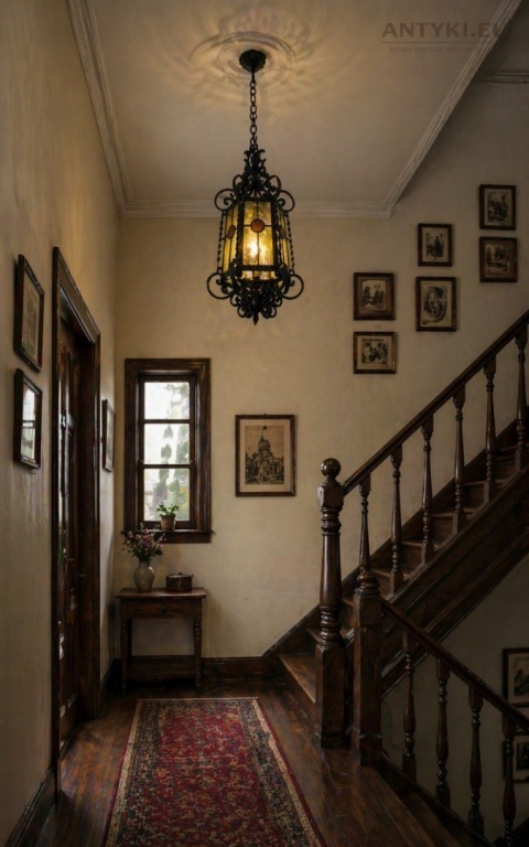 duża lampa sufitowa witrażowa rustykalna retro