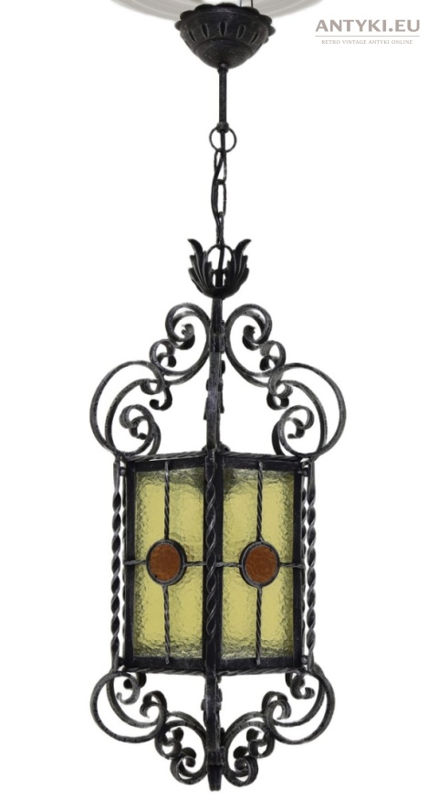 stylowa lampa wisząca z kutego żelaza i szkła