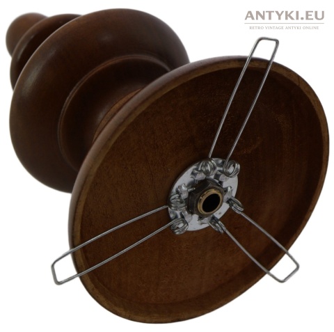 XL! Wysoka drewniana lampa podłogowa vintage eklektyczna – szklany klosz, retro