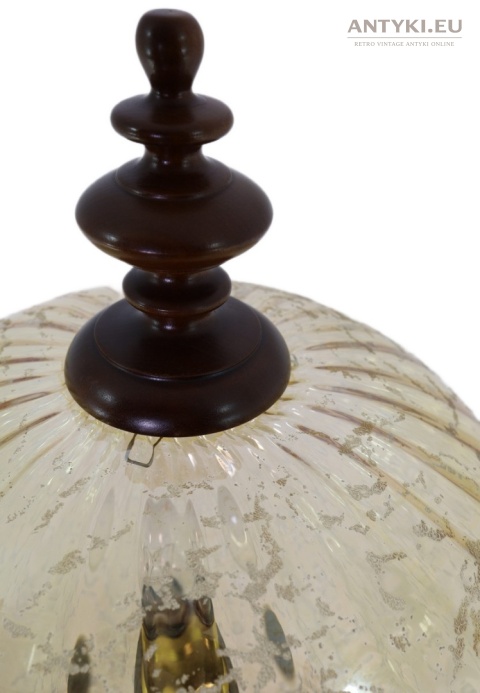 XL! Wysoka drewniana lampa podłogowa vintage eklektyczna – szklany klosz, retro