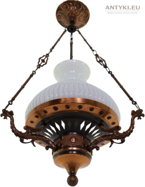 Polska antyczna lampa wisząca Artimex vintage PRL – metaloplastyka Łódź