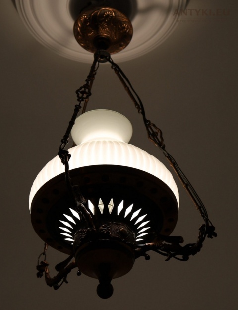 Polska antyczna lampa wisząca Artimex vintage PRL – metaloplastyka Łódź