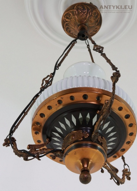 Polska antyczna lampa wisząca Artimex vintage PRL – metaloplastyka Łódź