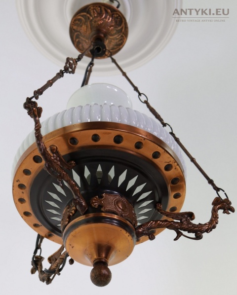 Polska antyczna lampa wisząca Artimex vintage PRL – metaloplastyka Łódź