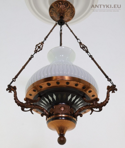Polska antyczna lampa wisząca Artimex vintage PRL – metaloplastyka Łódź