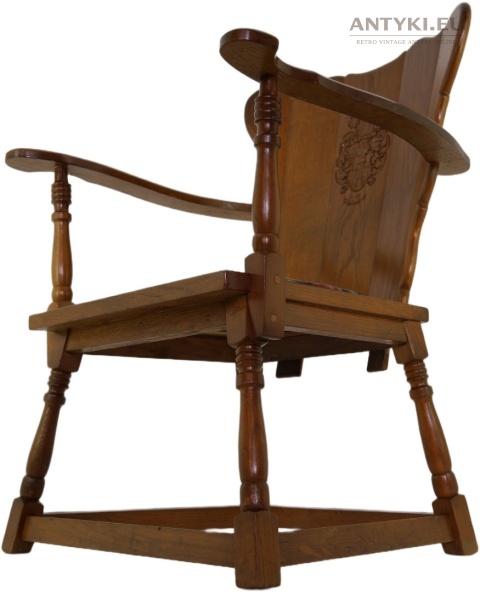 dębowe krzesło vintage z gobelinem