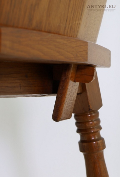 XL! Duże solidne rustykalne krzesło dębowe z gobelinem Niemcy lata 60/70 – heraldyczne