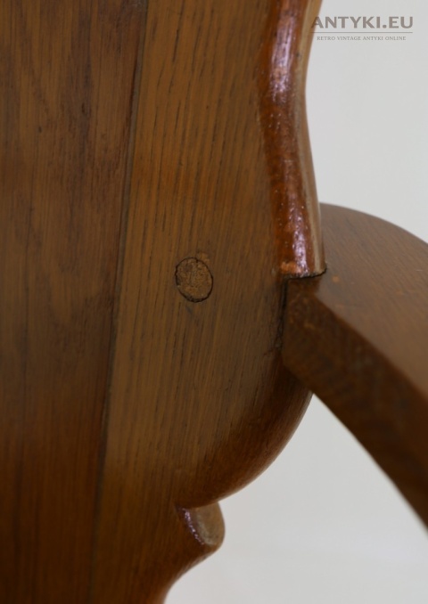 XL! Duże solidne rustykalne krzesło dębowe z gobelinem Niemcy lata 60/70 – heraldyczne