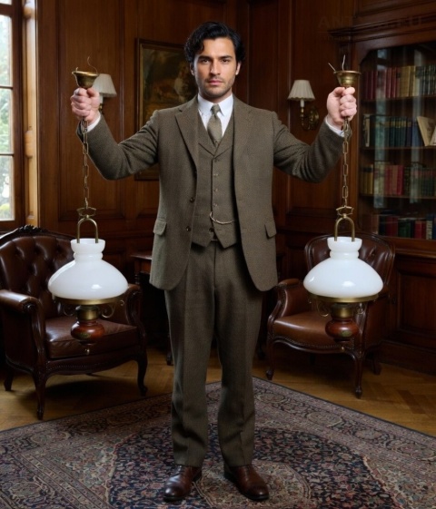 stylowa lampa vintage mosiądz drewno