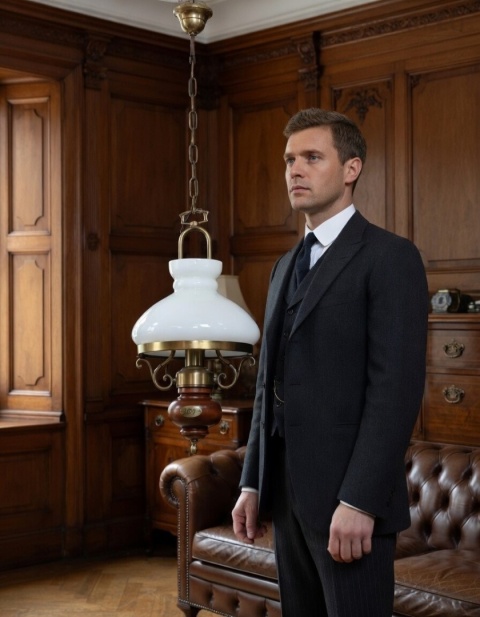 lampa vintage z drewna i mosiądzu