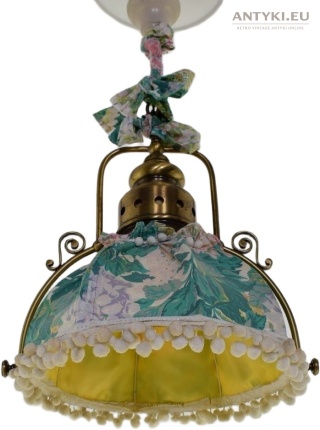 Wiktoriańska lampa sufitowa z abażurem – rustykalne oświetlenie vintage z Austrii