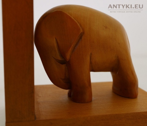 Antyczne drewniane podpórki do książek słonie - kolonializm mid-century modern