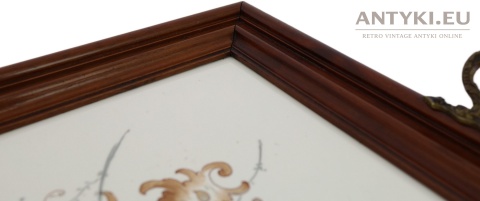 antyk taca drewniana z blatem ceramicznym