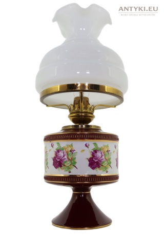 Ekskluzywna porcelanowa lampa stołowa RUEL Szwajcaria vintage bordowa