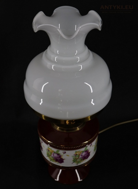 bordowa lampa porcelanowa retro