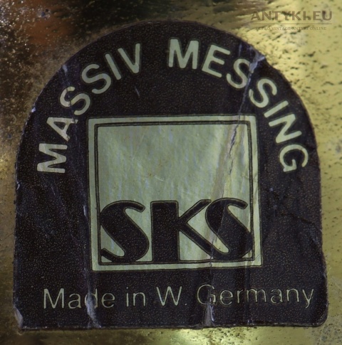 XL! Duży mosiężny wazon dzban SKS Germany 54 cm ze szklanym wkładem vintage