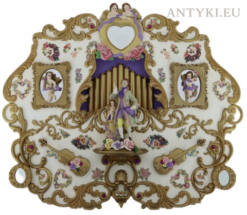 XL Sygnowany panel ścienny Ellie Haggerty carousel art – cherubinki, organy i lustra