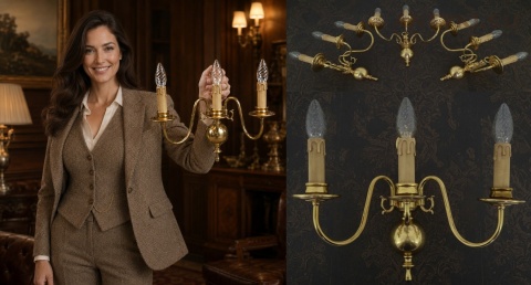 trójramienne lampy mosiężne w klasyczny stylu