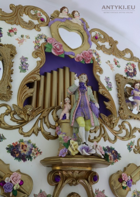 XL Sygnowany panel ścienny Ellie Haggerty carousel art – cherubinki, organy i lustra
