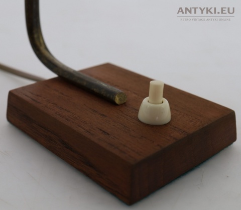 Lampka stołowa vintage drewniana mosiężna modernizm lata 50/60