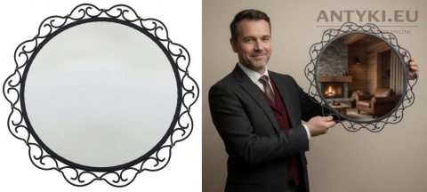 okrągłe lustro rustykalne metaloplastyka