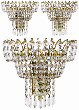 Kinkiet kryształowy Preciosa-Lustry Czechy glamour vintage mosiądz