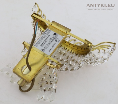 Kinkiet kryształowy Preciosa-Lustry Czechy glamour vintage mosiądz