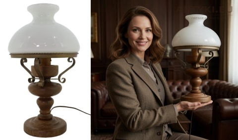 stołowa stara lampa drewniana rustykalna